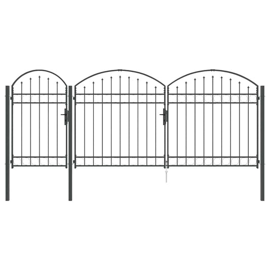 Garden Fence Gate with Arched Top Assen Grey 400 x 100 cm Steel