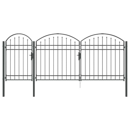 Garden Fence Gate with Arched Top Assen Grey 400 x 100 cm Steel