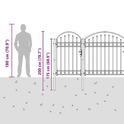 Garden Fence Gate with Arched Top Assen Grey 400 x 100 cm Steel