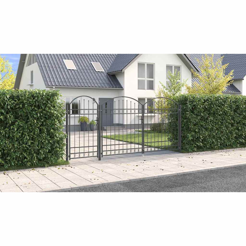Garden Fence Gate with Arched Top Assen Grey 400 x 125 cm Steel