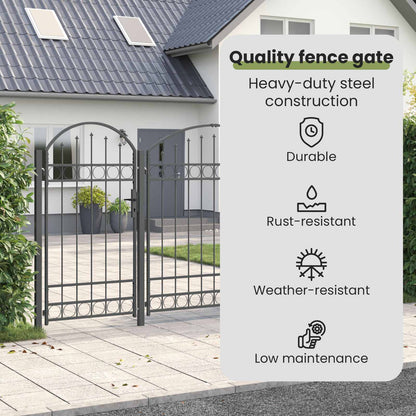 Garden Fence Gate with Arched Top Assen Grey 400 x 125 cm Steel