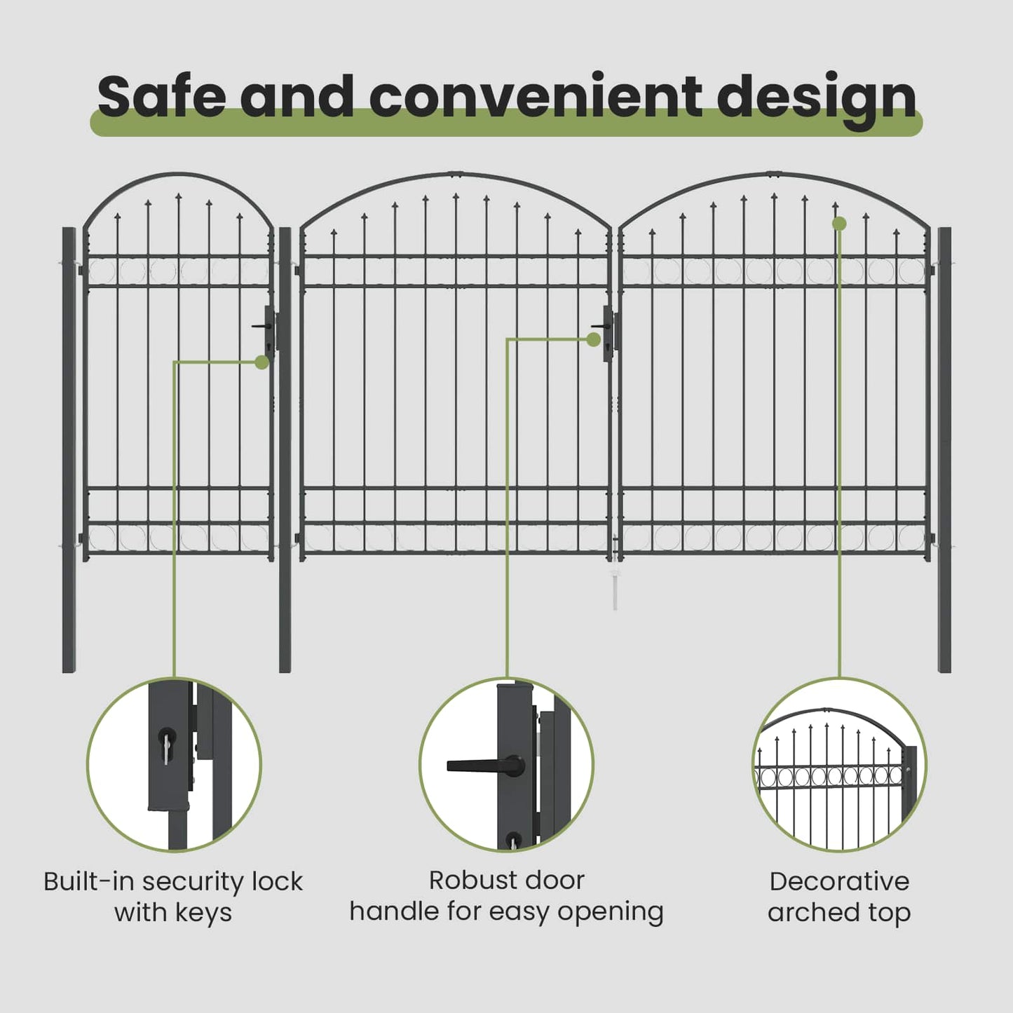 Garden Fence Gate with Arched Top Assen Grey 400 x 125 cm Steel