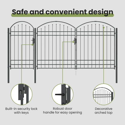 Garden Fence Gate with Arched Top Assen Grey 400 x 125 cm Steel
