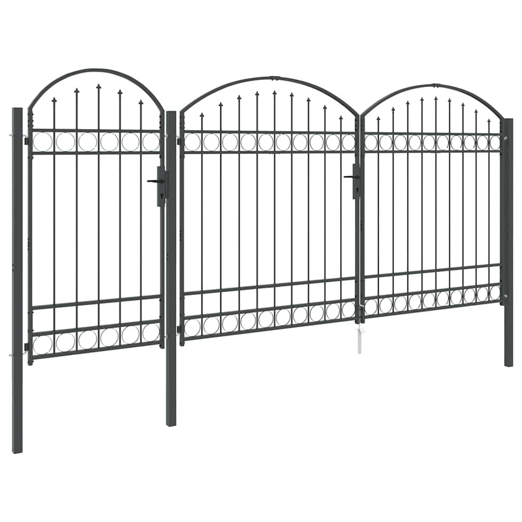 Garden Fence Gate with Arched Top Assen Grey 400 x 125 cm Steel