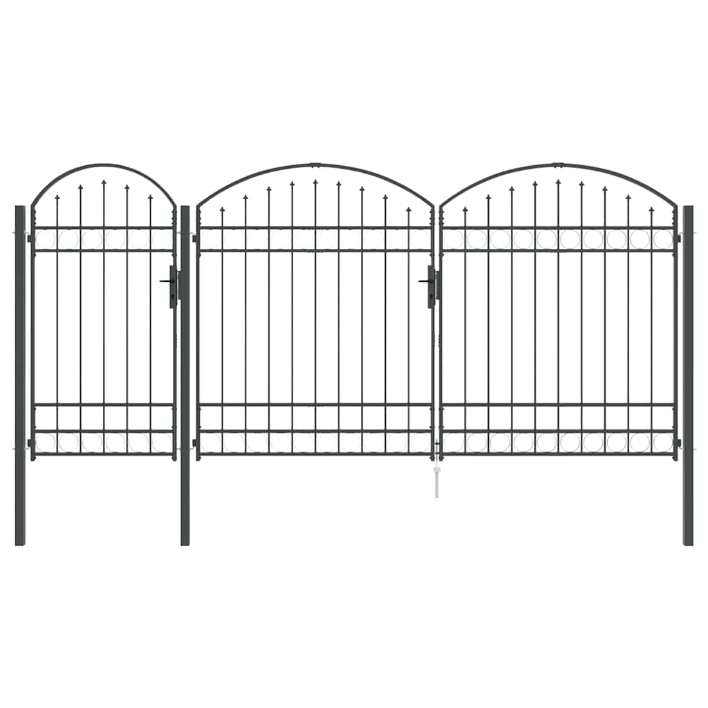Garden Fence Gate with Arched Top Assen Grey 400 x 125 cm Steel