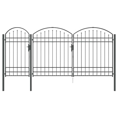 Garden Fence Gate with Arched Top Assen Grey 400 x 125 cm Steel