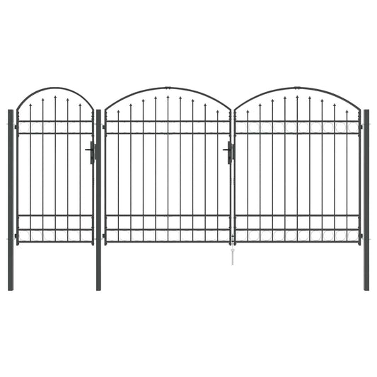 Garden Fence Gate with Arched Top Assen Grey 400 x 125 cm Steel