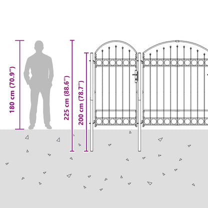 Garden Fence Gate with Arched Top Assen Grey 400 x 125 cm Steel