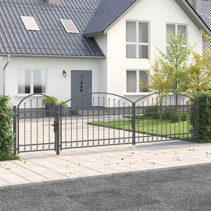 Garden Fence Gate with Arched Top Assen Grey 500 x 75 cm Steel