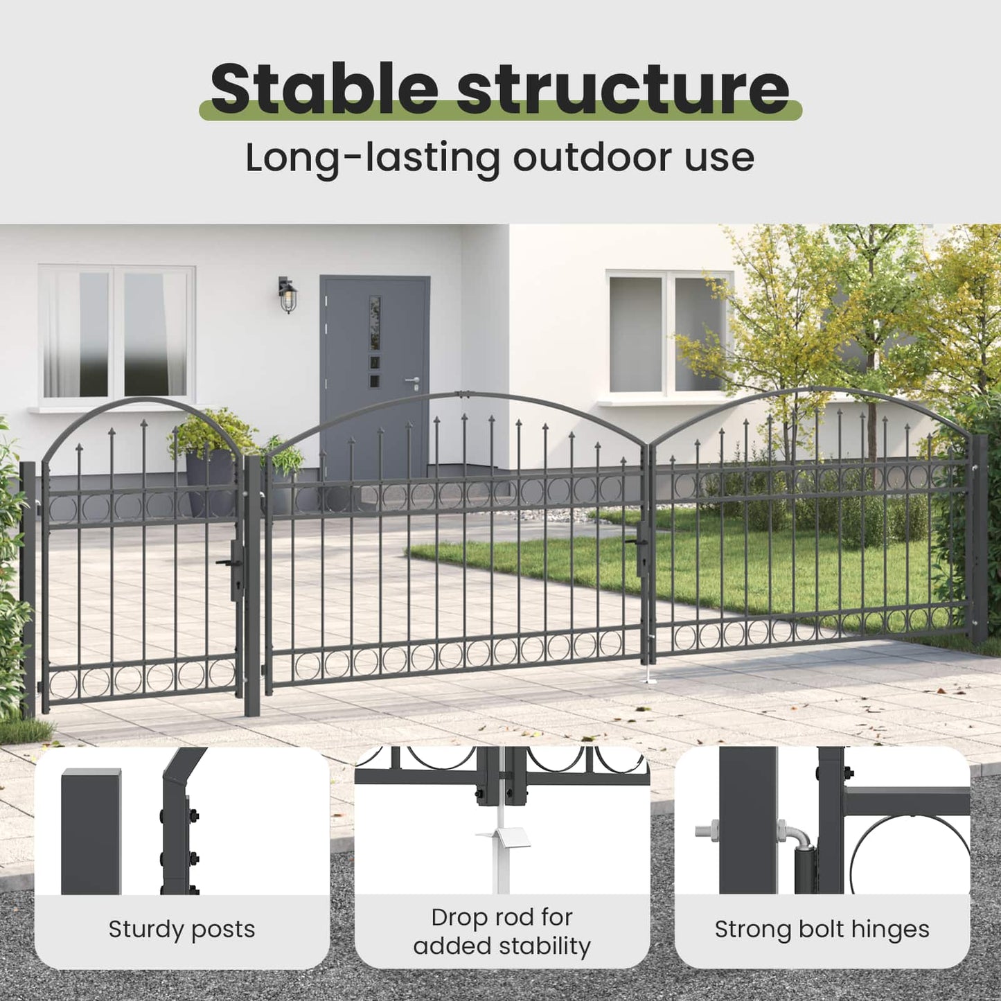 Garden Fence Gate with Arched Top Assen Grey 500 x 75 cm Steel