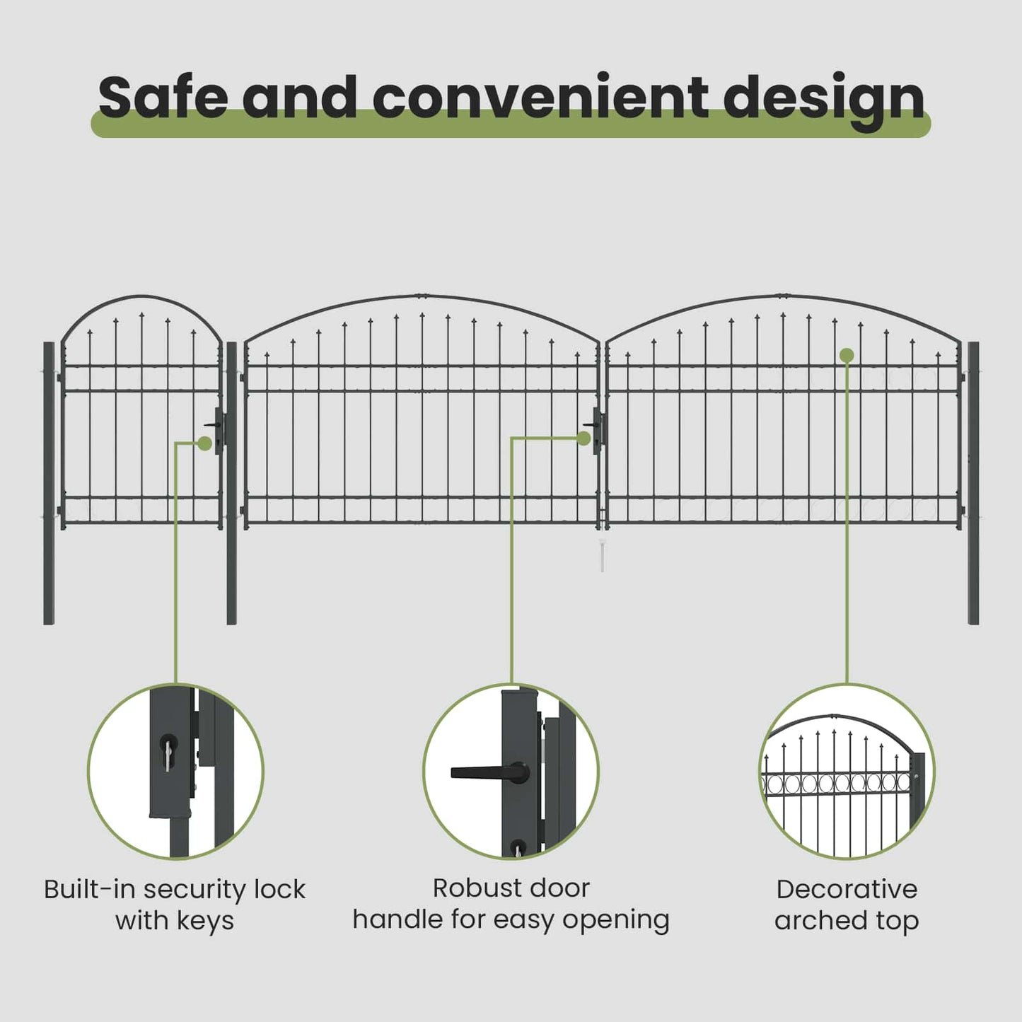 Garden Fence Gate with Arched Top Assen Grey 500 x 75 cm Steel