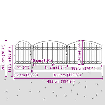 Garden Fence Gate with Arched Top Assen Grey 500 x 100 cm Steel