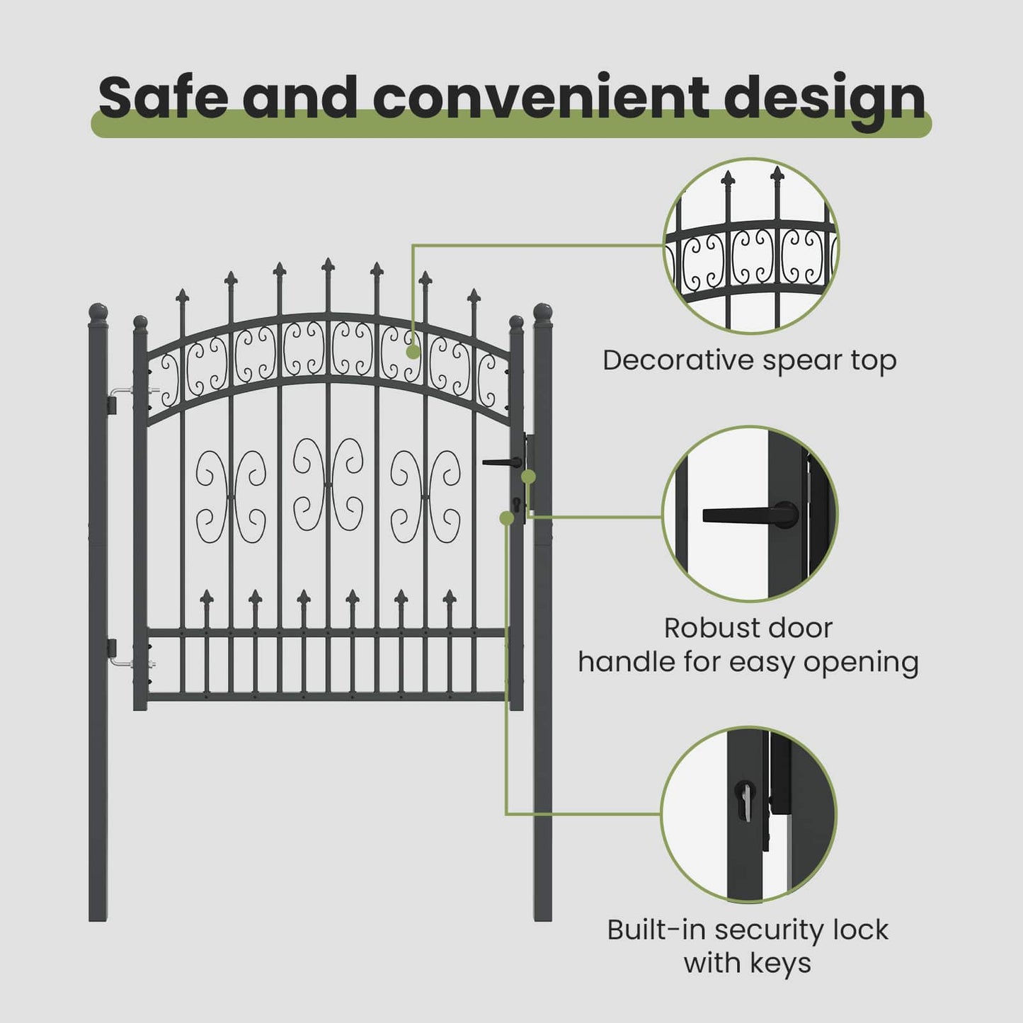 Fence Gate with Spear Top KAMPEN 103 x 100 cm Steel Grey