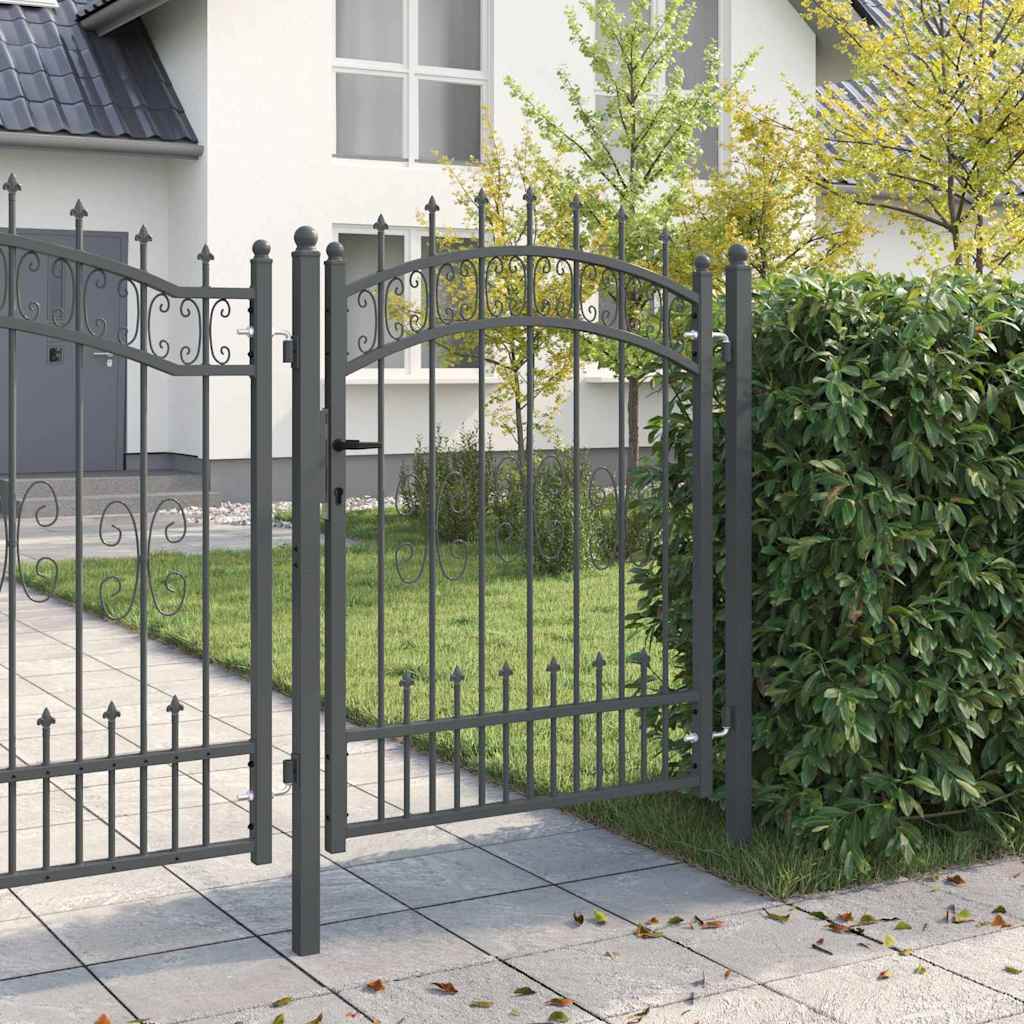 Fence Gate with Spear Top KAMPEN 103 x 175 cm Steel Grey