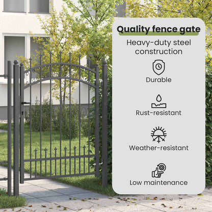 Fence Gate with Spear Top KAMPEN 103 x 175 cm Steel Grey