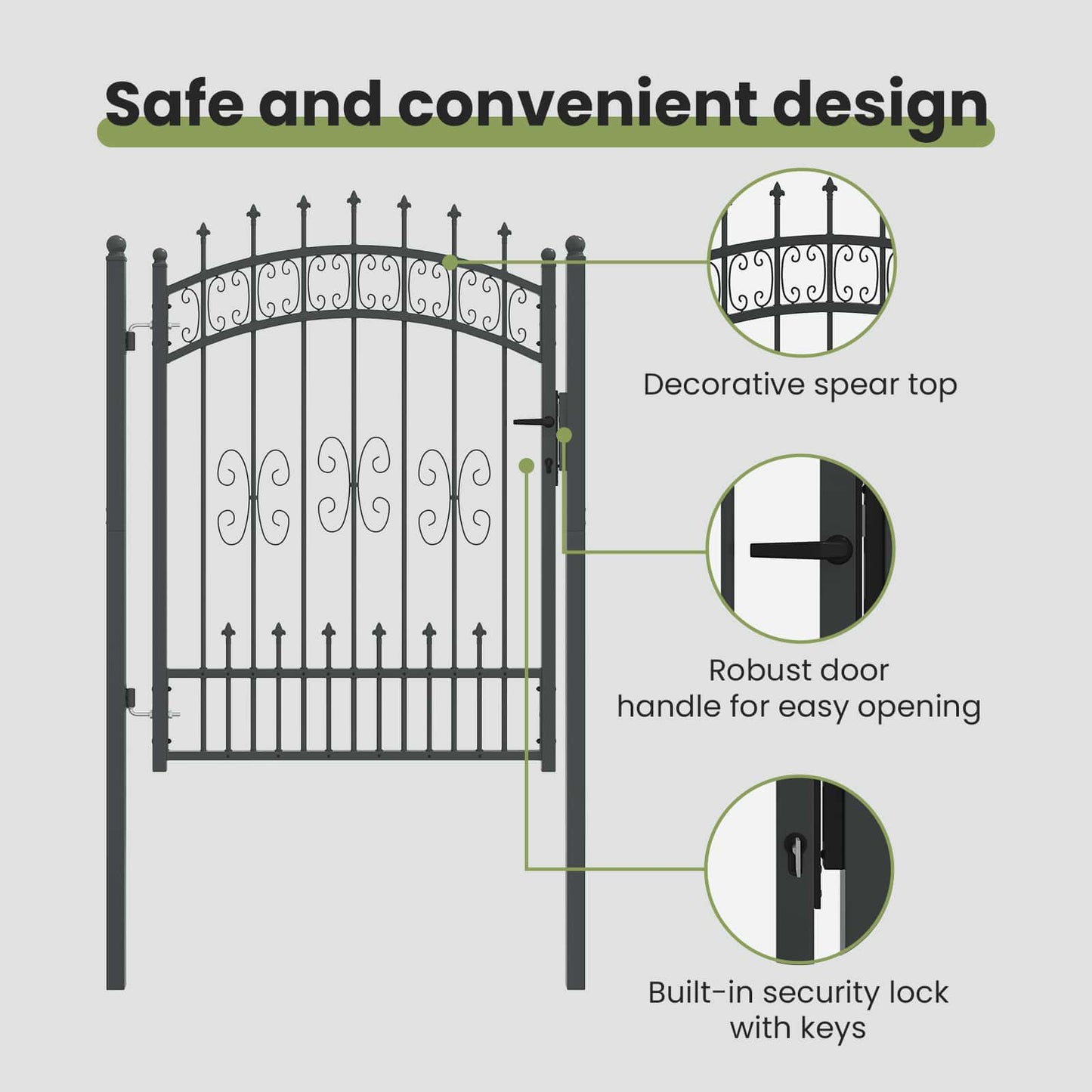 Fence Gate with Spear Top KAMPEN 103 x 175 cm Steel Grey
