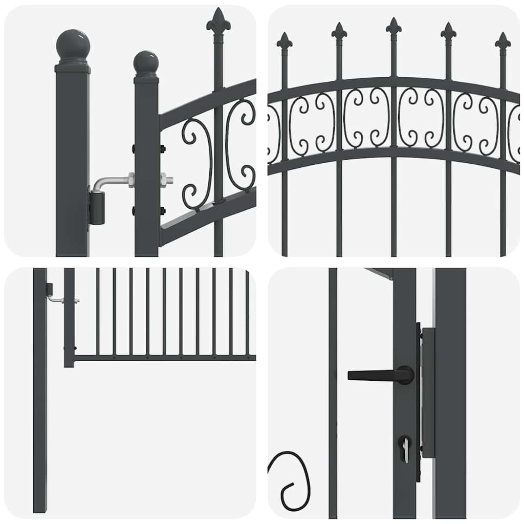 Fence Gate with Spear Top with Lock Grey 103 x 200 cm Steel