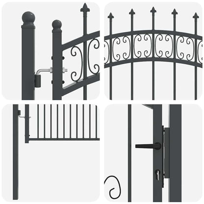 Fence Gate with Spear Top with Lock Grey 103 x 200 cm Steel