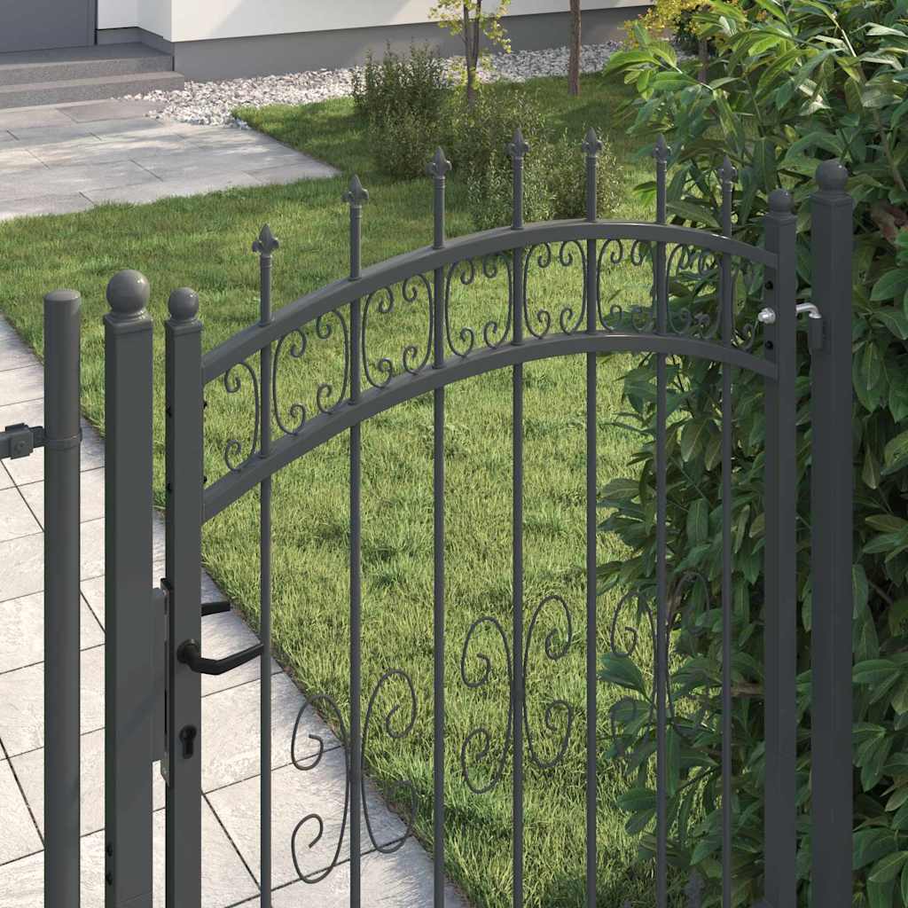 Fence Gate with Spear Top with Lock Grey 103 x 200 cm Steel
