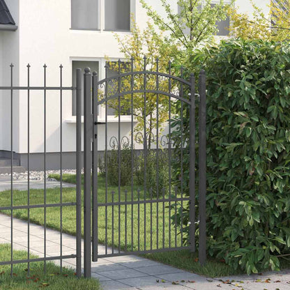 Fence Gate with Spear Top with Lock Grey 103 x 200 cm Steel