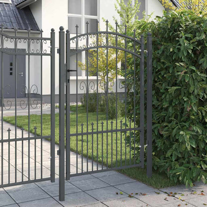 Fence Gate with Spear Top with Lock Grey 103 x 200 cm Steel
