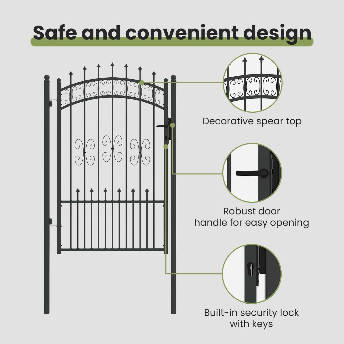 Fence Gate with Spear Top KAMPEN 103 x 200 cm Steel Grey