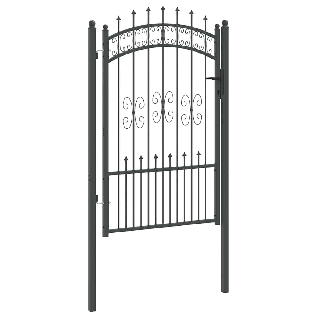 Fence Gate with Spear Top with Lock Grey 103 x 200 cm Steel