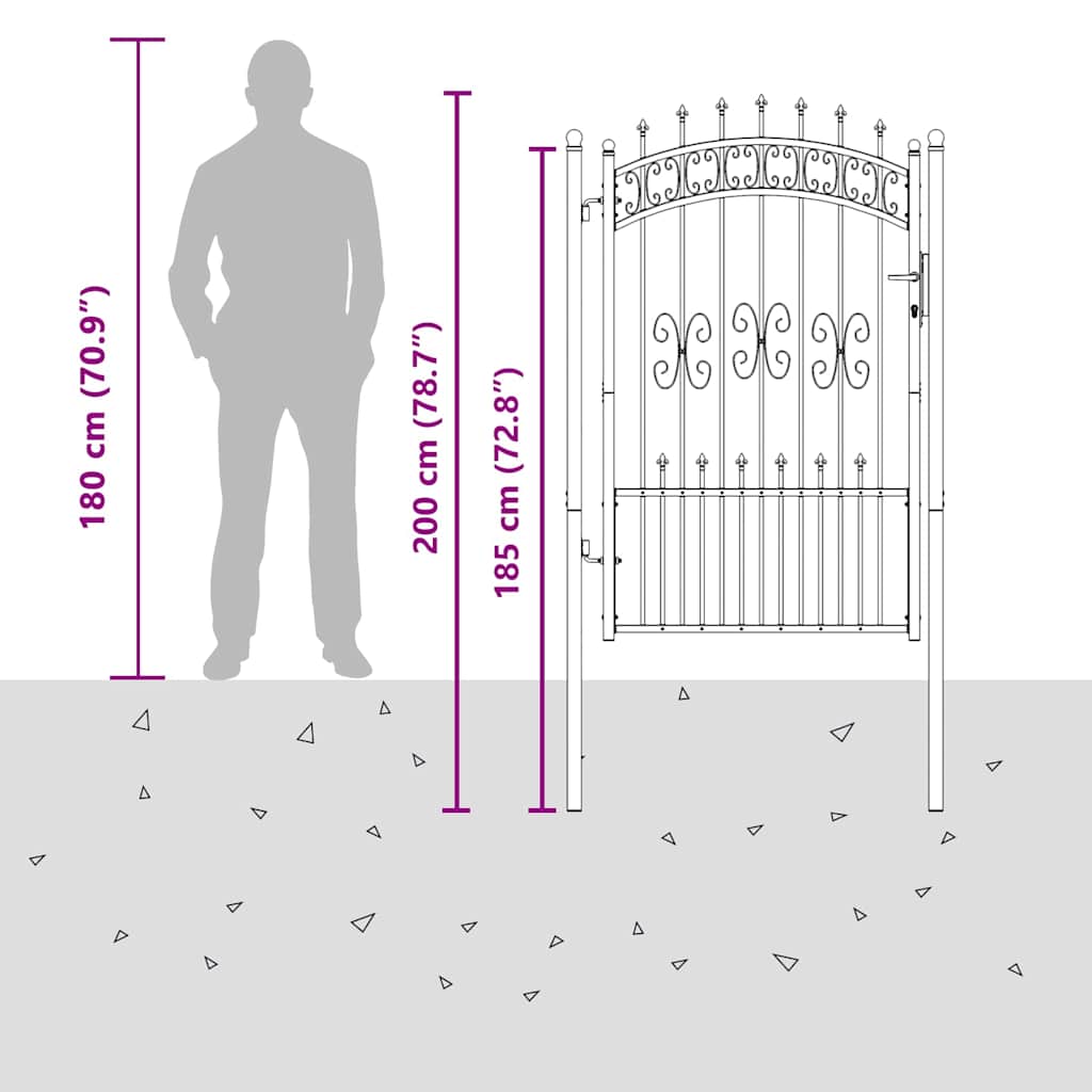 Fence Gate with Spear Top with Lock Grey 103 x 200 cm Steel