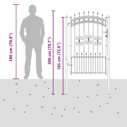 Fence Gate with Spear Top with Lock Grey 103 x 200 cm Steel