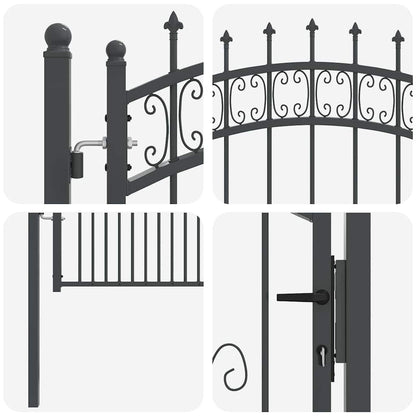 Fence Gate with Spear Top with Lock Grey 103 x 175 cm Steel