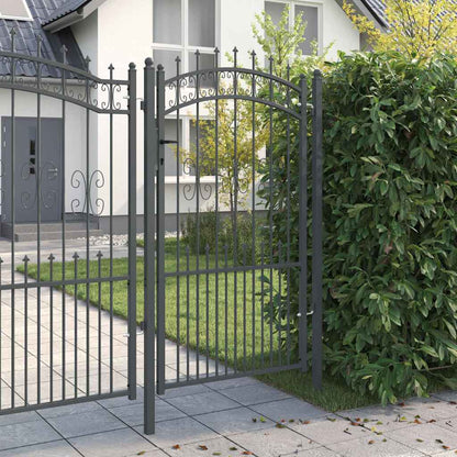 Fence Gate with Spear Top with Lock Grey 103 x 175 cm Steel