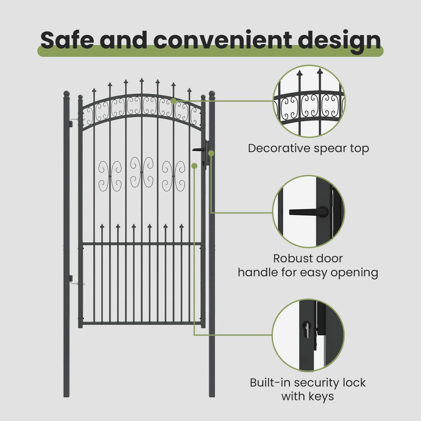 Fence Gate with Spear Top KAMPEN 103 x 175 cm Steel Grey
