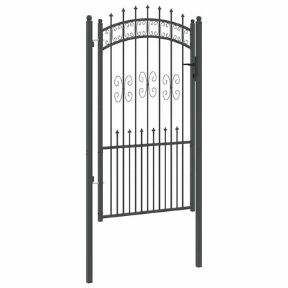 Fence Gate with Spear Top with Lock Grey 103 x 175 cm Steel