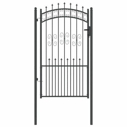 Fence Gate with Spear Top with Lock Grey 103 x 175 cm Steel