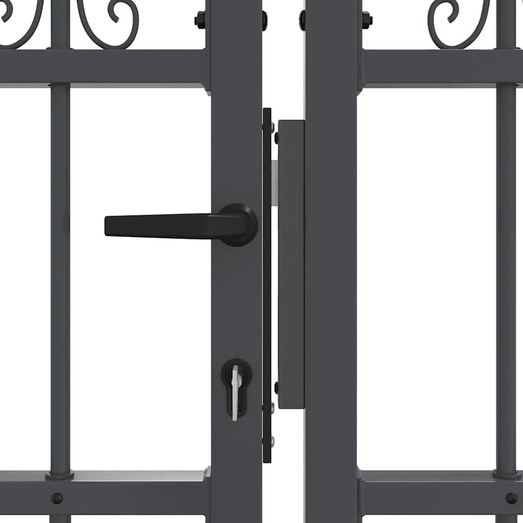 Fence Gate with Spear Top with Lock Grey 305 x 75 cm Steel