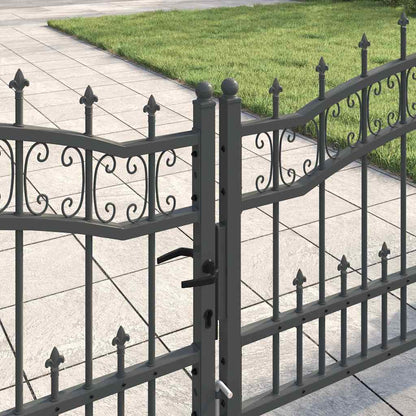 Fence Gate with Spear Top with Lock Grey 305 x 75 cm Steel