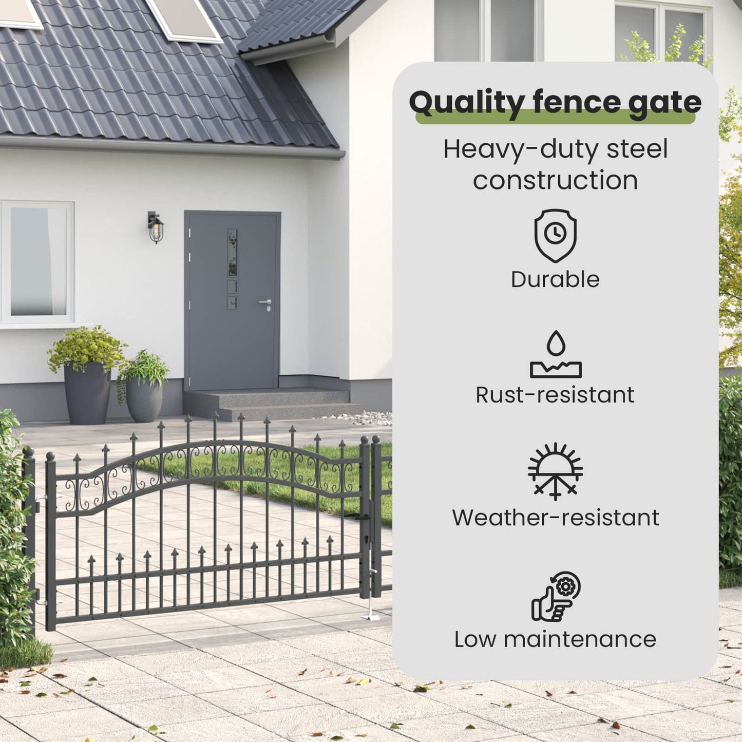 Fence Gate with Spear Top KAMPEN 305 x 75 cm Steel Grey