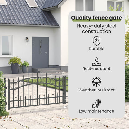 Fence Gate with Spear Top KAMPEN 305 x 75 cm Steel Grey