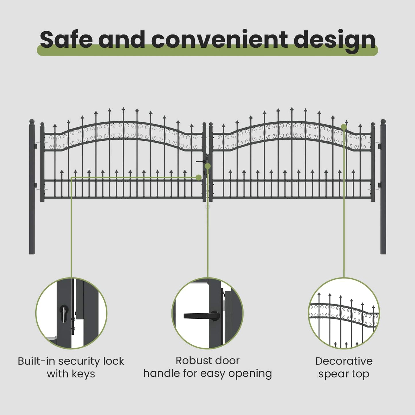 Fence Gate with Spear Top KAMPEN 305 x 75 cm Steel Grey