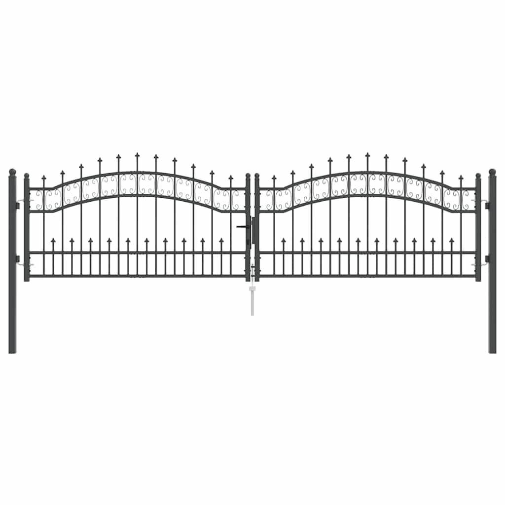 Fence Gate with Spear Top with Lock Grey 305 x 75 cm Steel