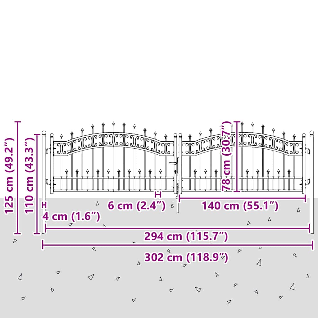 Fence Gate with Spear Top with Lock Grey 305 x 75 cm Steel