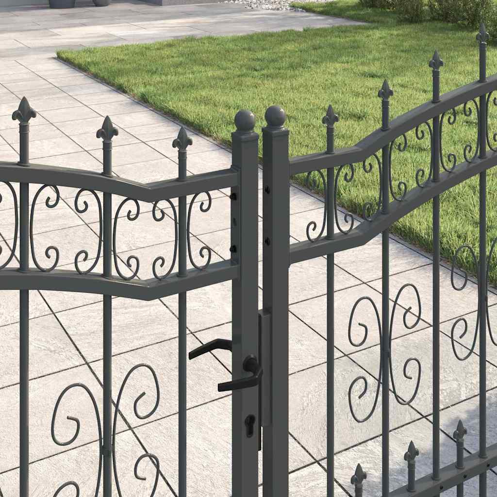 Fence Gate with Spear Top with Lock Grey 305 x 100 cm Steel