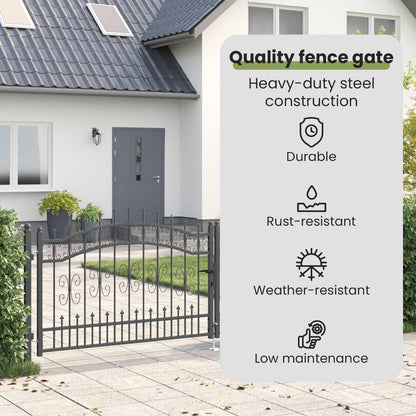 Fence Gate with Spear Top KAMPEN 305 x 100 cm Steel Grey