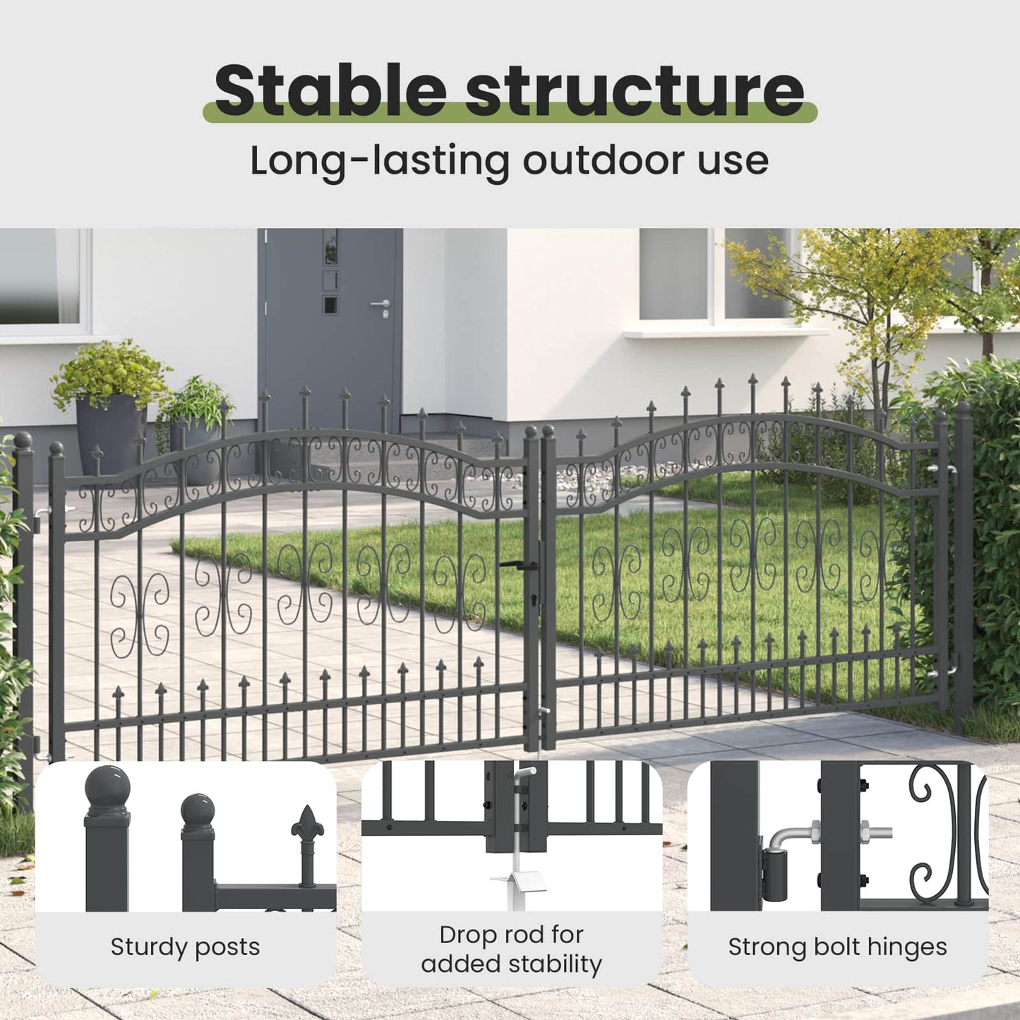 Fence Gate with Spear Top KAMPEN 305 x 100 cm Steel Grey