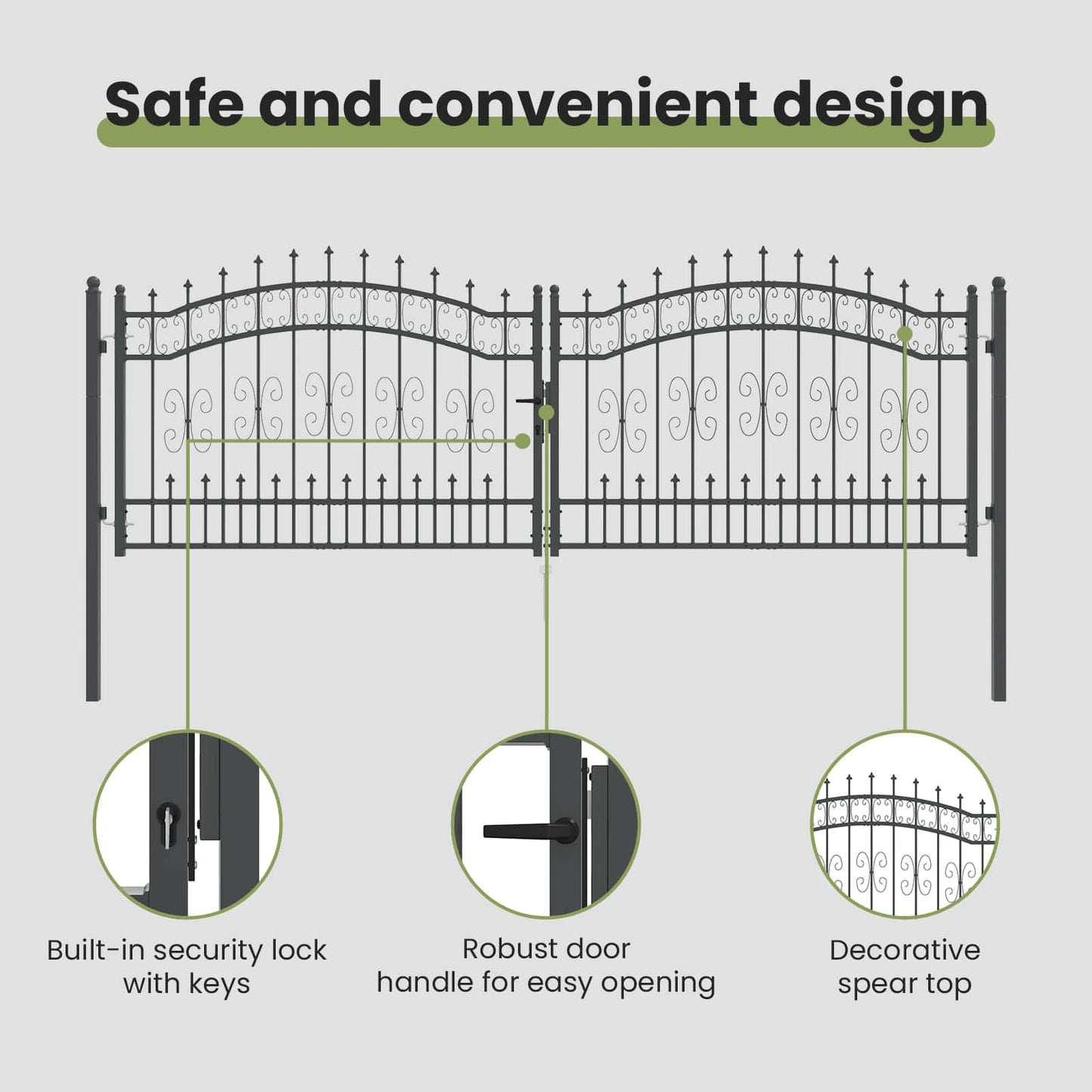 Fence Gate with Spear Top KAMPEN 305 x 100 cm Steel Grey