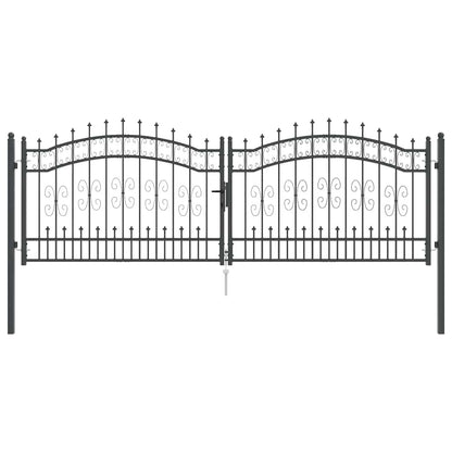 Fence Gate with Spear Top with Lock Grey 305 x 100 cm Steel