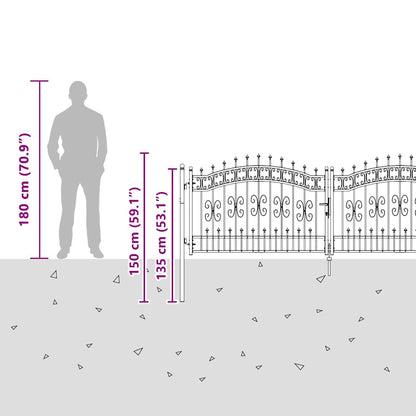 Fence Gate with Spear Top with Lock Grey 305 x 100 cm Steel