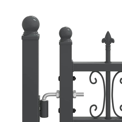 Fence Gate with Spear Top with Lock Grey 305 x 125 cm Steel