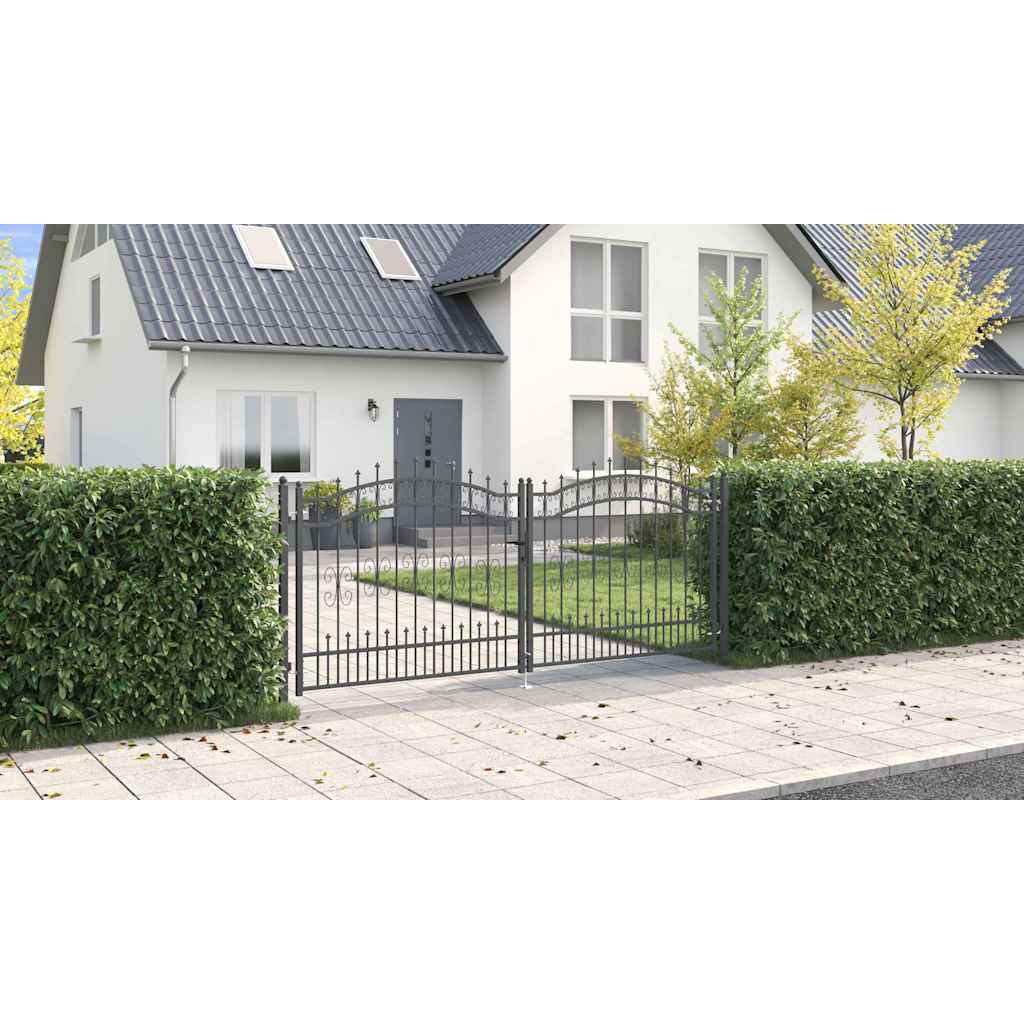 Fence Gate with Spear Top KAMPEN 305 x 125 cm Steel Grey
