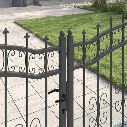 Fence Gate with Spear Top with Lock Grey 305 x 125 cm Steel